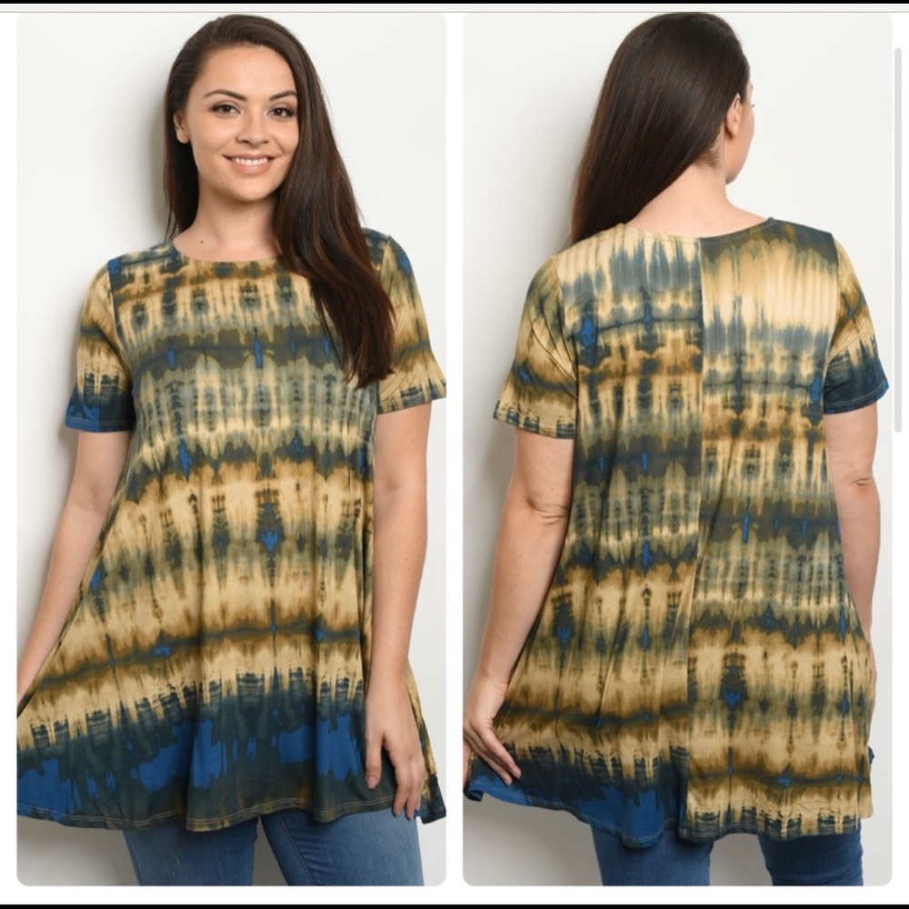 Tie- Dye Blue & Gold Blouse Short sleeve top